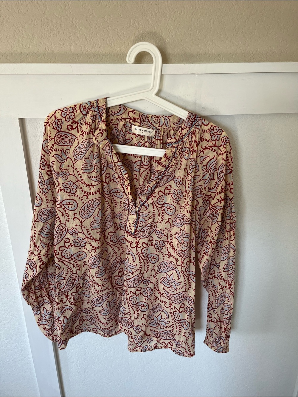 Beige Paisley Long-Sleeve Women's Blouse